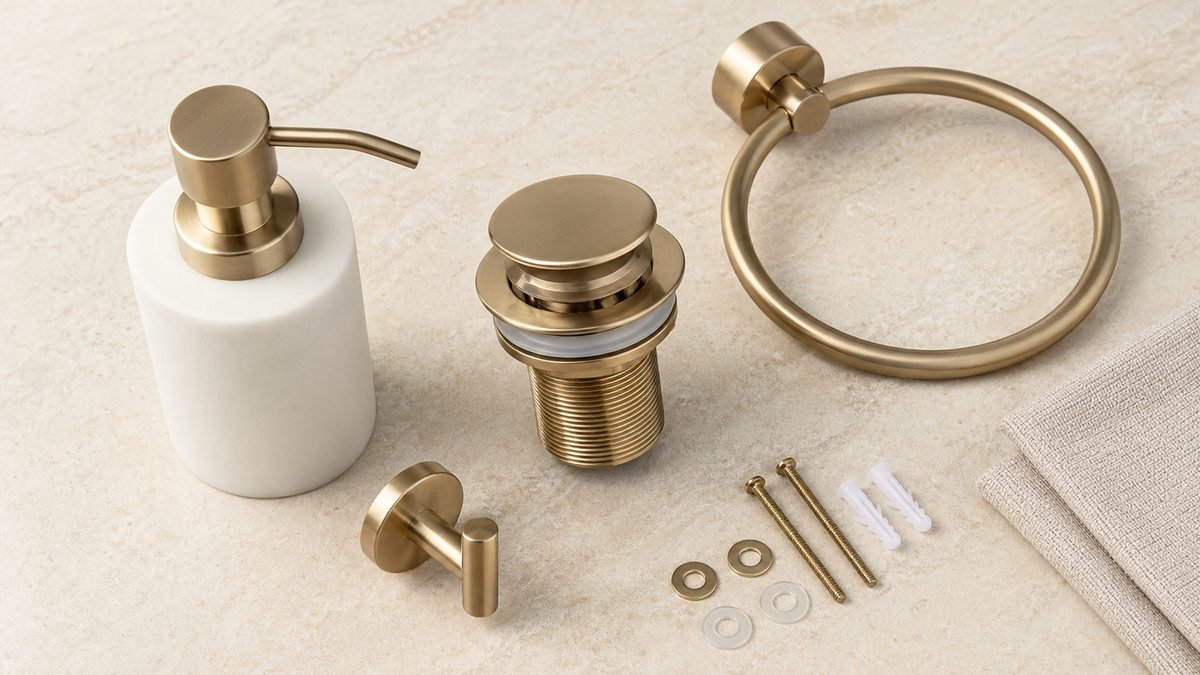 basin drain soap dispenser towel ring gaskets screws and installation hardware