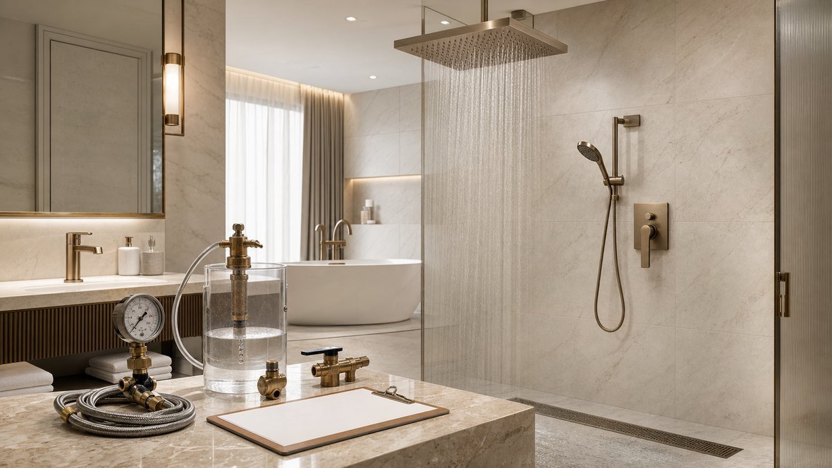 large rain shower bathroom faucet pressure and flow commissioning