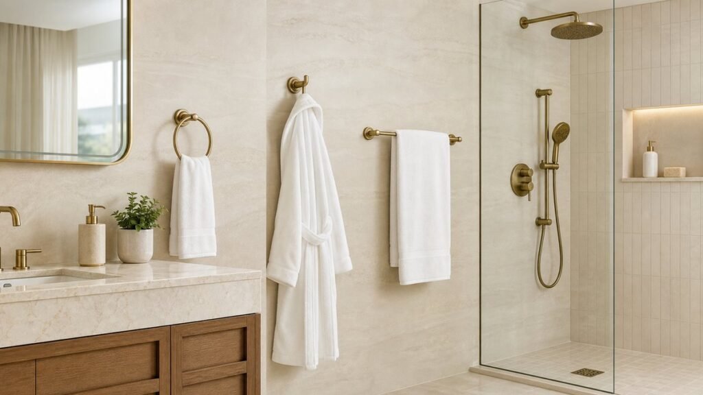 hotel bathroom towel and shower hardware fixing plan