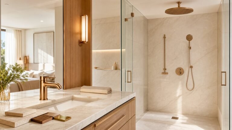 hotel bathroom faucet and large rain shower mock-up approval