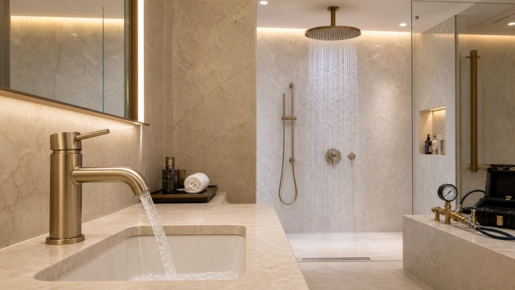 large rain shower flow and bathroom faucet pressure planning