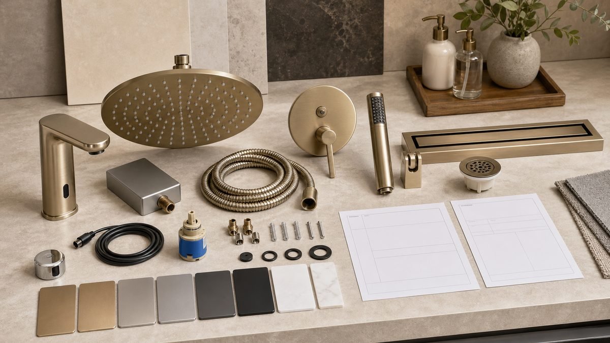 bathroom sensor faucet and rain shower package checklist