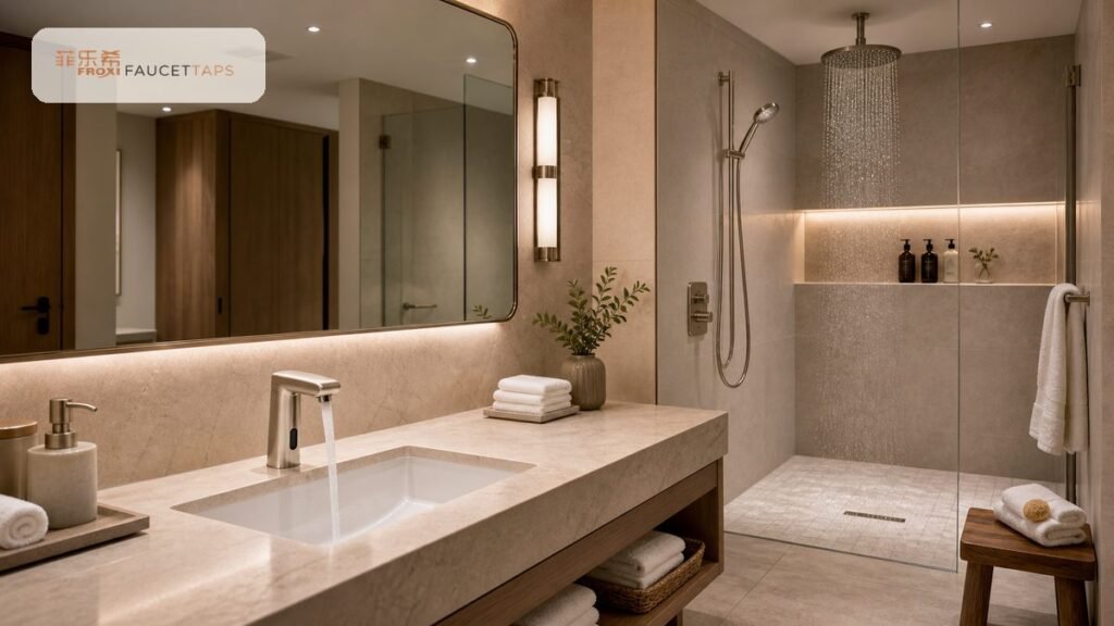 bathroom sensor faucet with large rain shower package for hotel projects