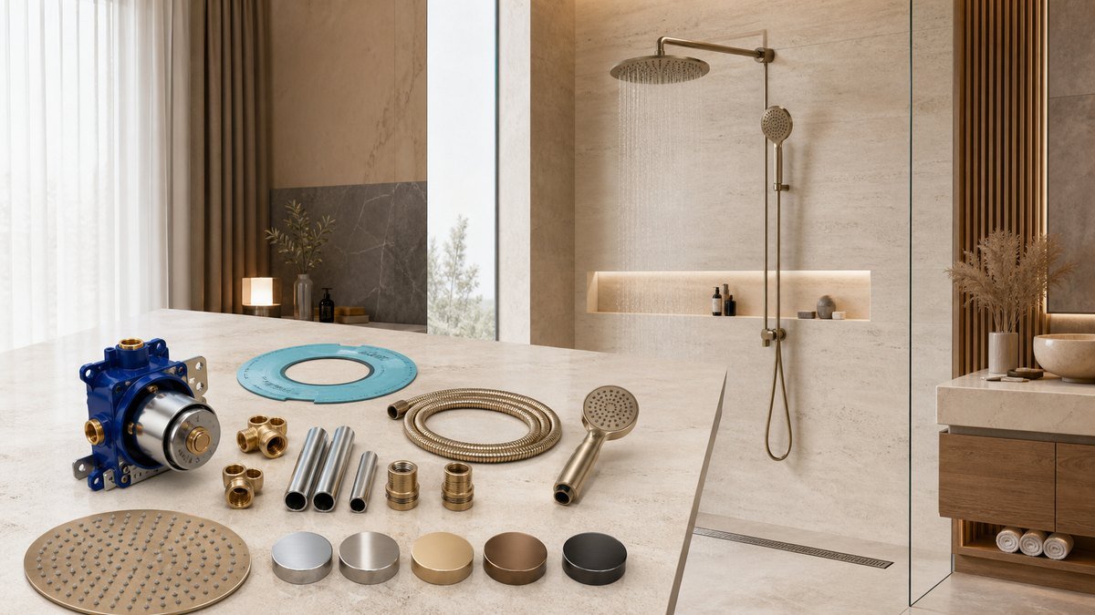 concealed rain shower valve rough-in package and finish coordination
