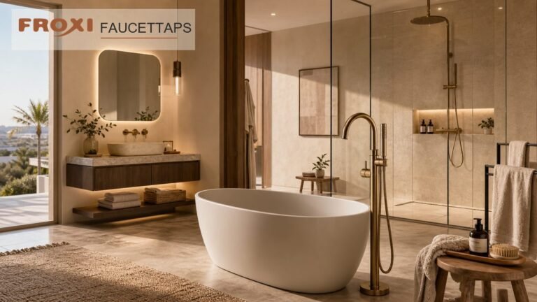 freestanding tub faucet planning with large rain shower for hotel suites and villas