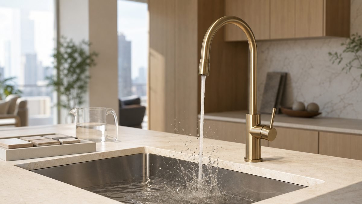 kitchen faucet flow and splash test over a project sink mock-up