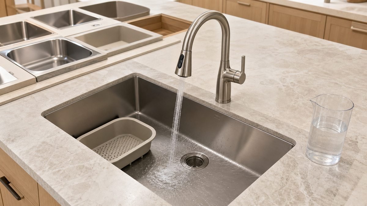 kitchen faucet aerator stream tested against sink bowl geometry