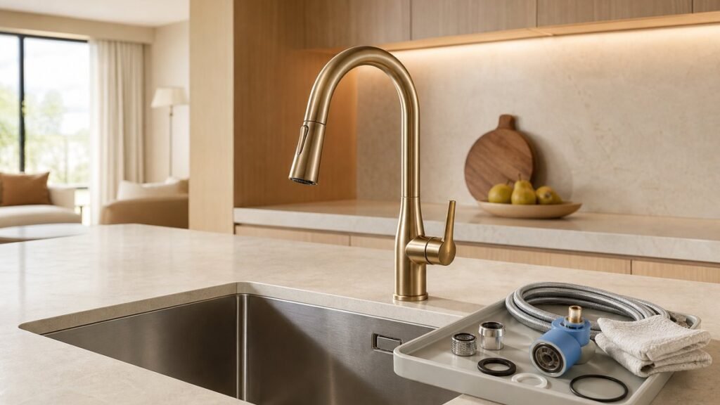 kitchen faucet preventive maintenance in a premium serviced apartment kitchen