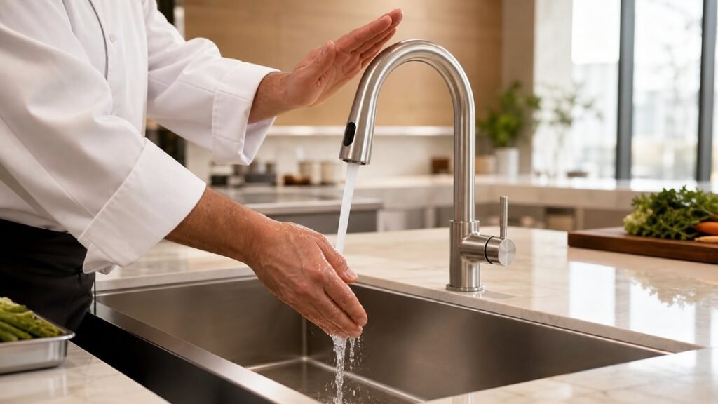 kitchen sensor faucet power planning in a premium hospitality kitchen