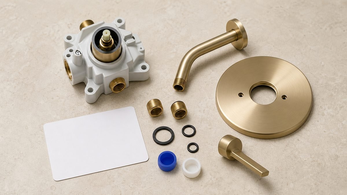 large rain shower concealed diverter valve trim arm and connection parts