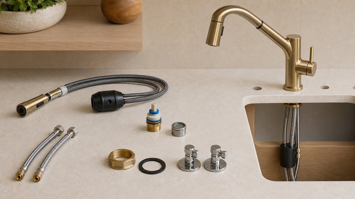 pull-out kitchen faucet hose service parts and counterweight planning