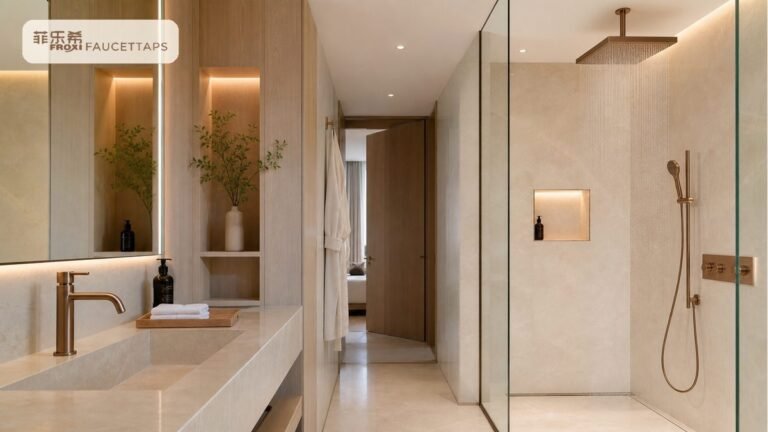 rain shower system in a warm hotel bathroom project