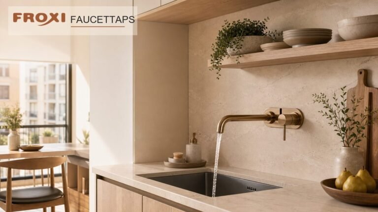 wall mounted kitchen faucet rough-in planning in a compact modern kitchen