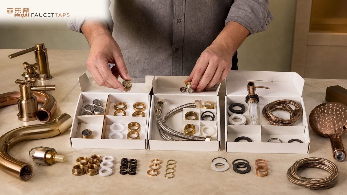 contractor sorting faucet and accessory spare parts into handover kits